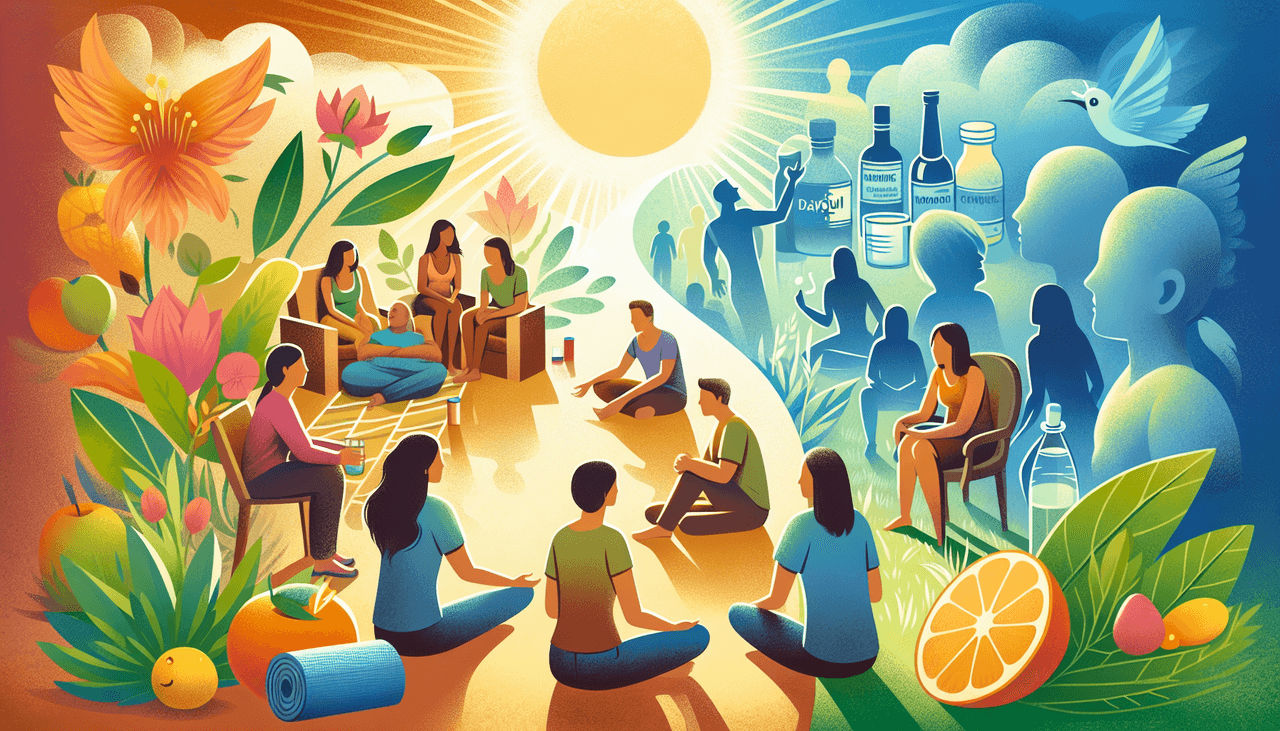 An illustration of treatment options for DayQuil and alcohol addiction.
