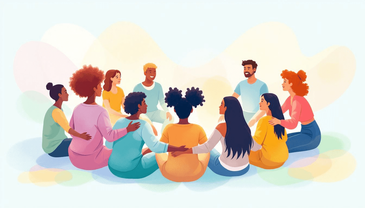 A supportive group meeting focused on suicide prevention.