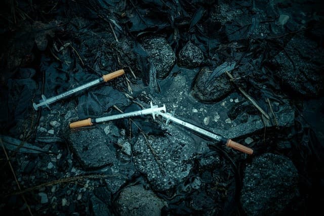 drugs, injection, trash