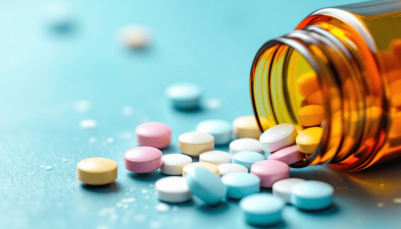 A collection of prescription medications including k 18 pills.