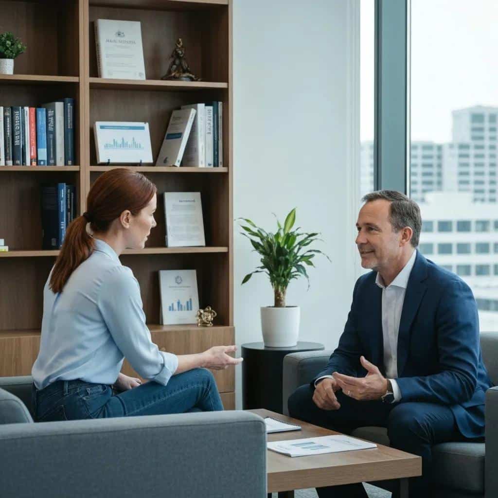 Woman consulting with a financial counselor about debt consolidation strategies