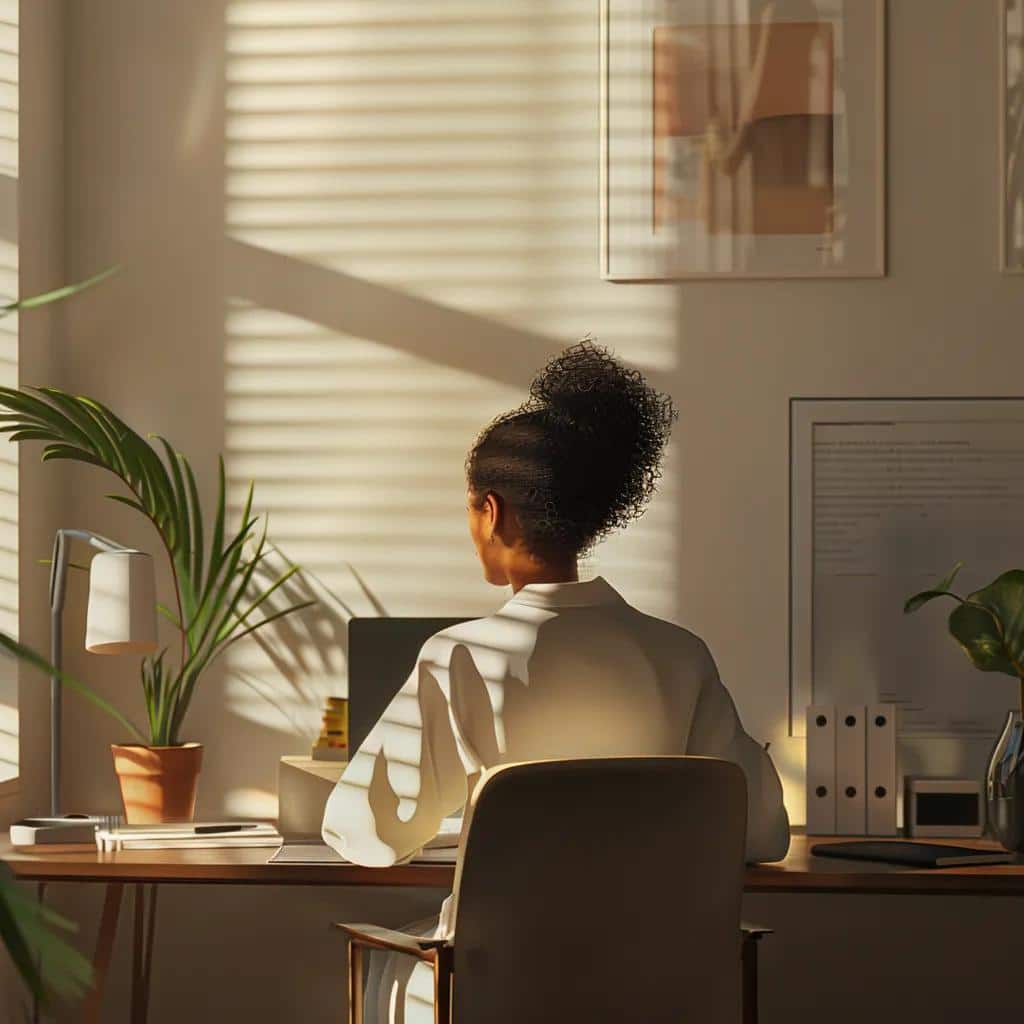 Woman in an office showing signs of emotional distress, representing workplace mental health challenges