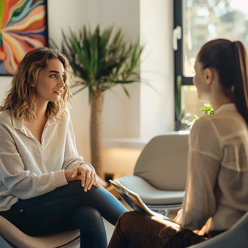 Therapist and woman in a supportive therapy session, highlighting effective treatments for anxiety