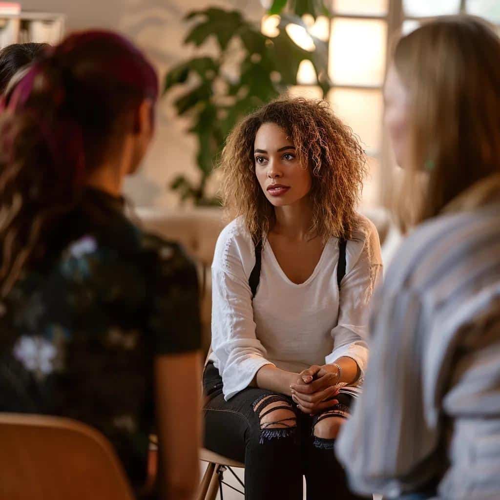 Women participating in a group therapy session, emphasizing the importance of mutual support in anxiety treatment