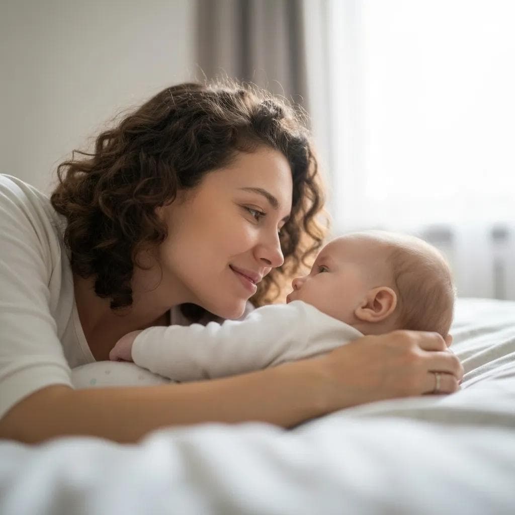 New mother bonding with her baby in a nurturing environment, highlighting postpartum support and relapse prevention