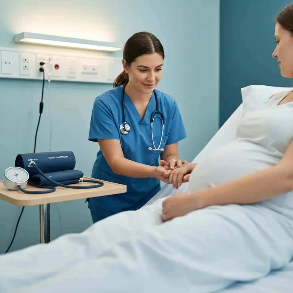 Healthcare professional monitoring a pregnant woman during medically supervised detox, highlighting safety and care