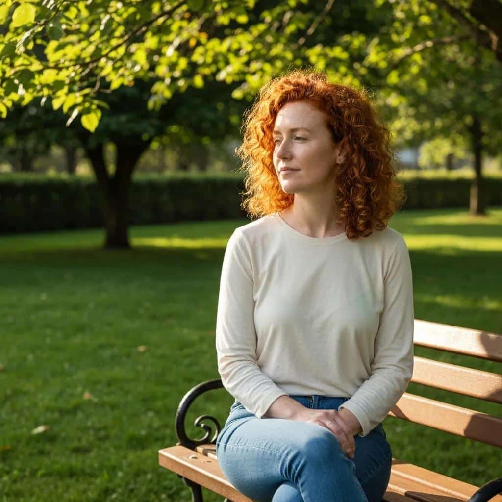 Woman reflecting on her mental health journey in a serene outdoor setting, symbolizing unique challenges