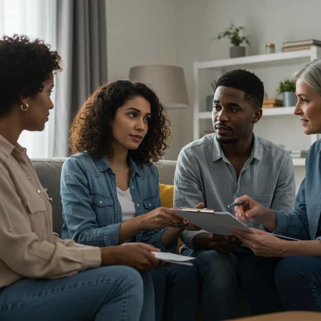 Family providing support to a woman in recovery, emphasizing the role of education and encouragement in overcoming addiction
