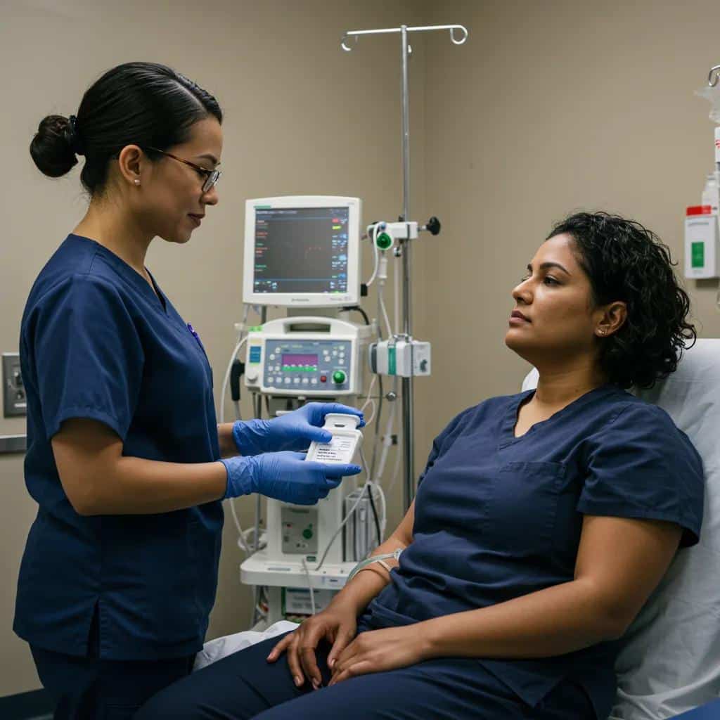 Woman receiving compassionate care during xylazine withdrawal in a medical detox setting