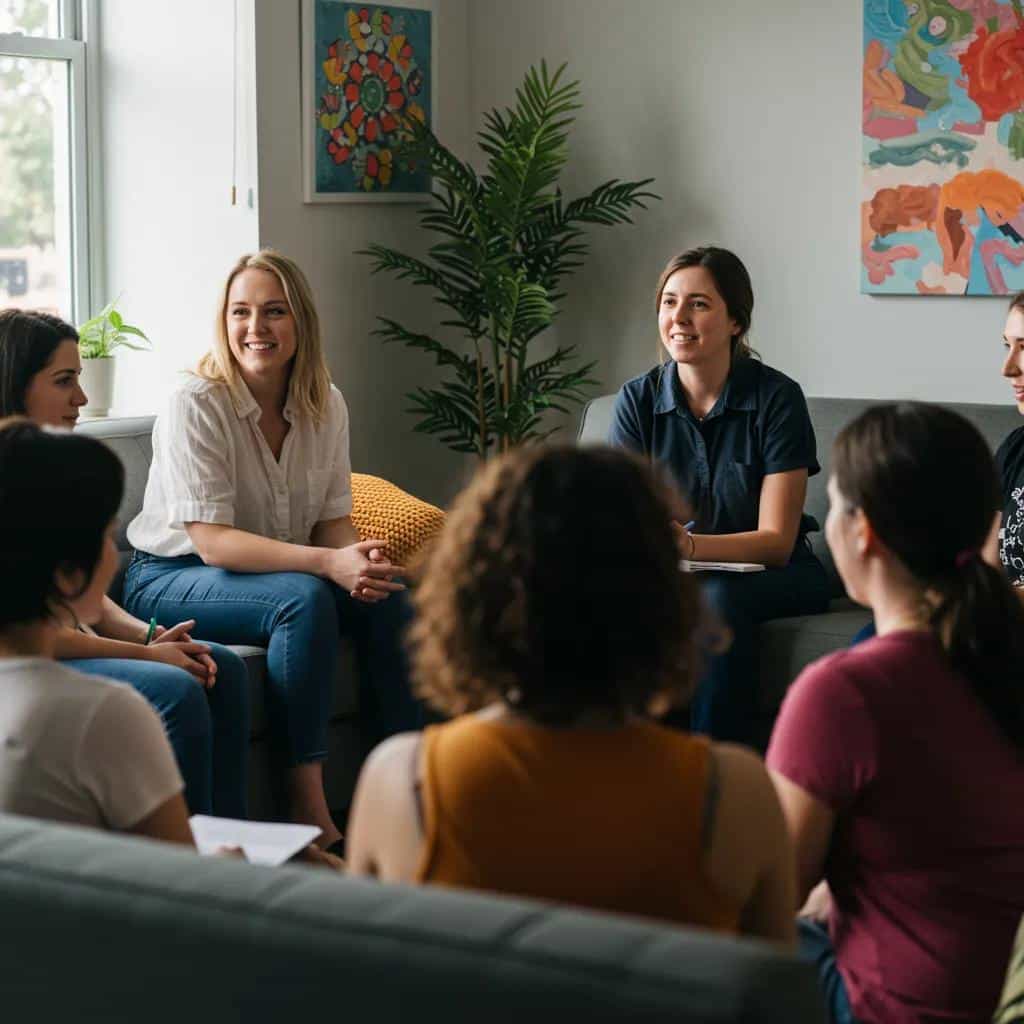 A diverse group of women participating in a peer support session, highlighting the crucial role of community in female-focused recovery programs