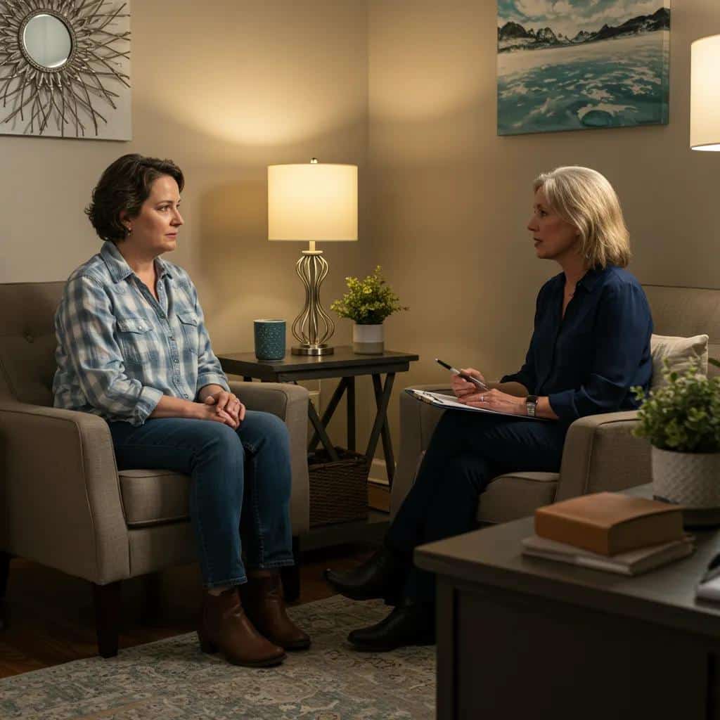 A one-on-one counseling session focused on trauma-informed care for women