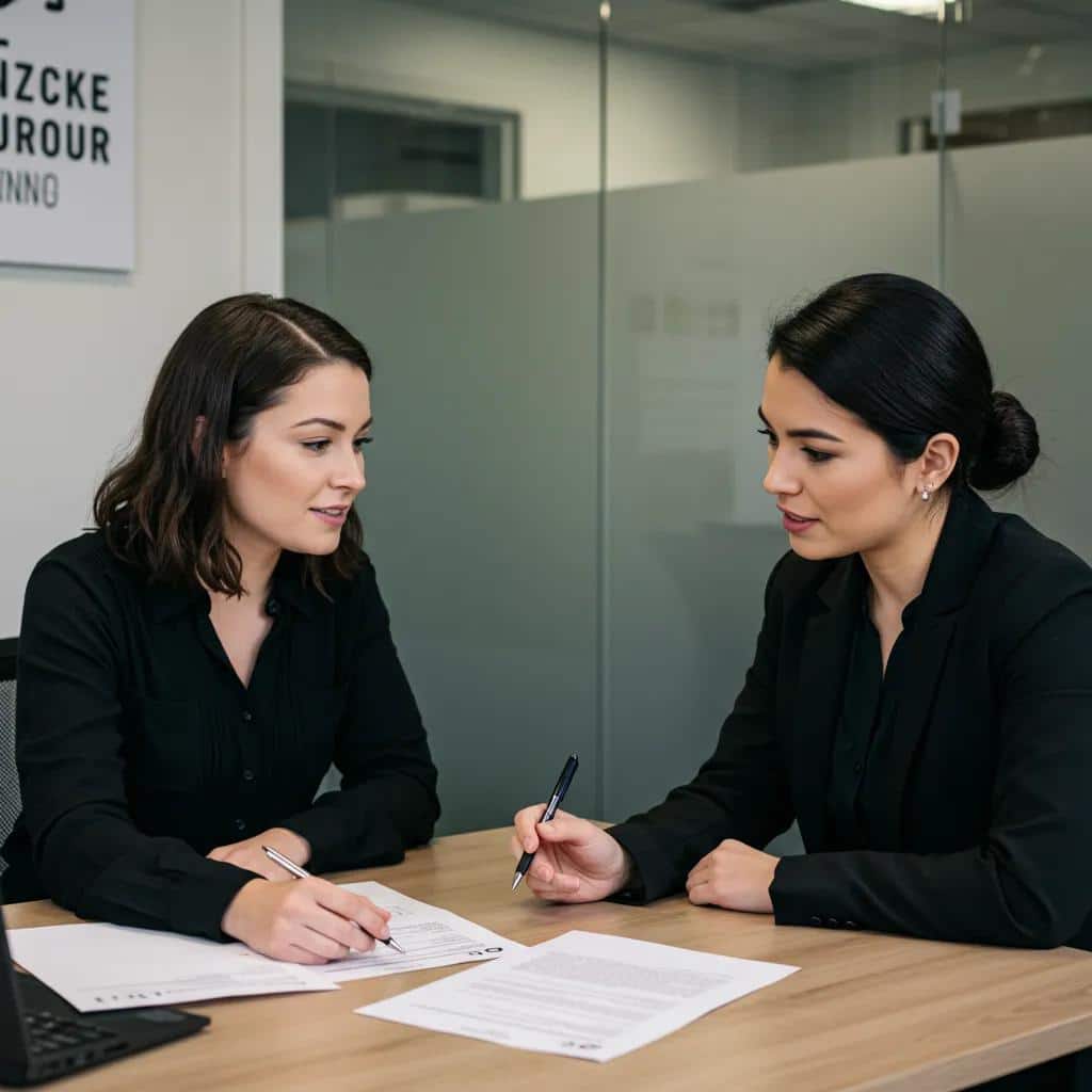 Woman consulting with admissions coordinator about insurance verification for rehab