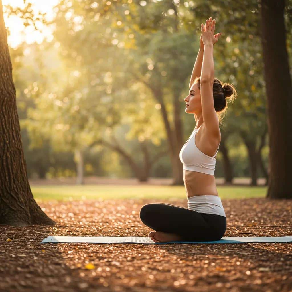 Woman practicing yoga in nature, representing holistic management of Zoloft side effects