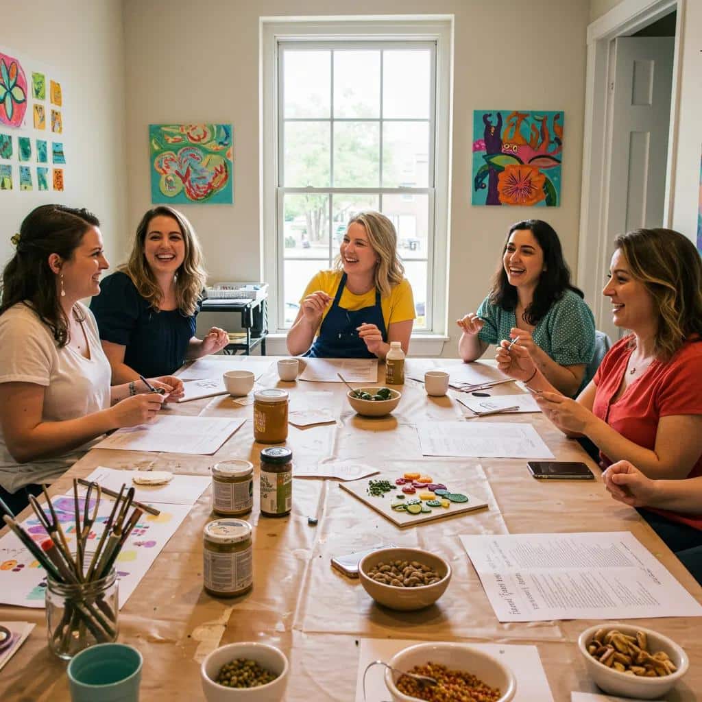 Women engaged in a holistic workshop, emphasizing creativity and self-care in addiction recovery
