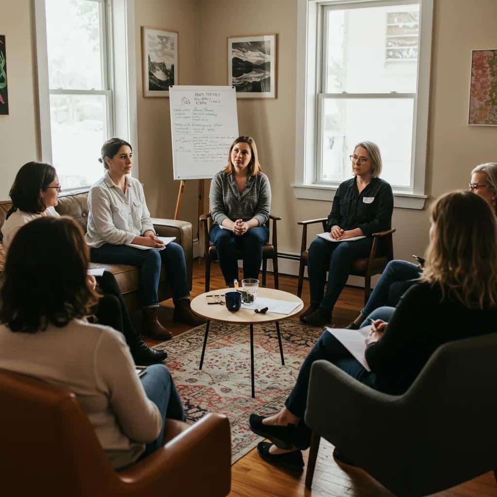 Women in a supportive group setting, illustrating the advantages of gender-specific and trauma-informed rehab