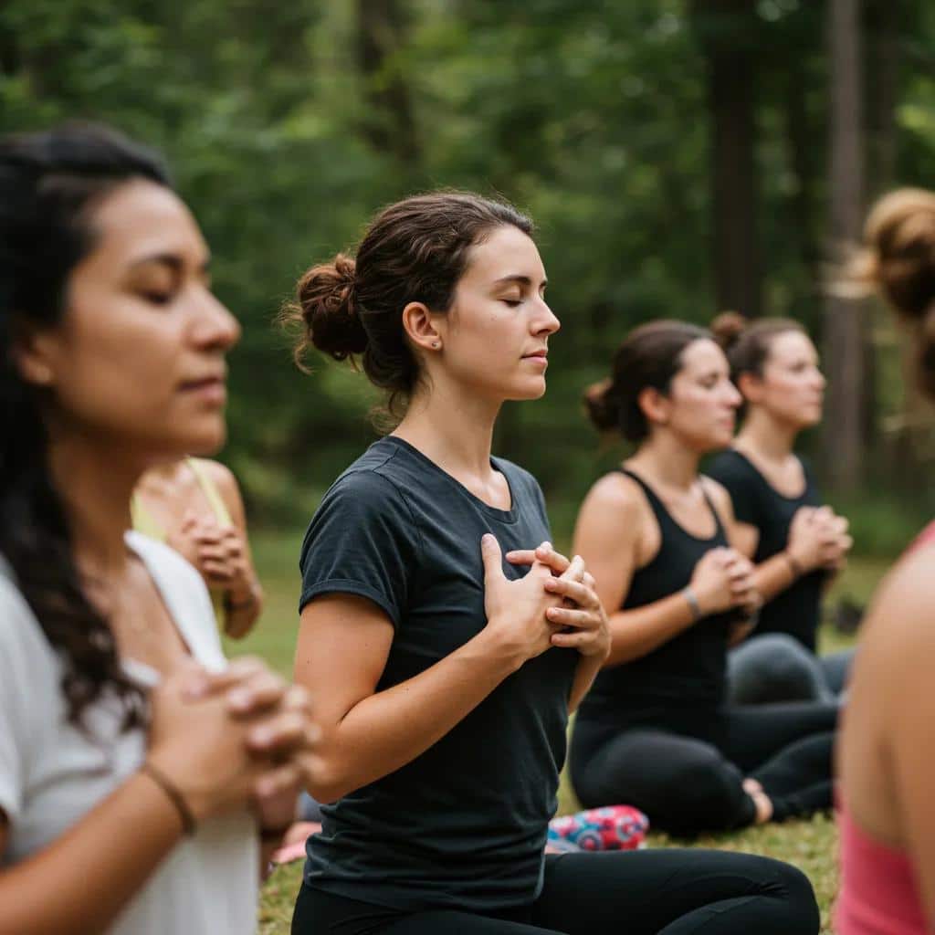 Women engaging in outdoor mindfulness exercises to cultivate emotional sobriety and resilience