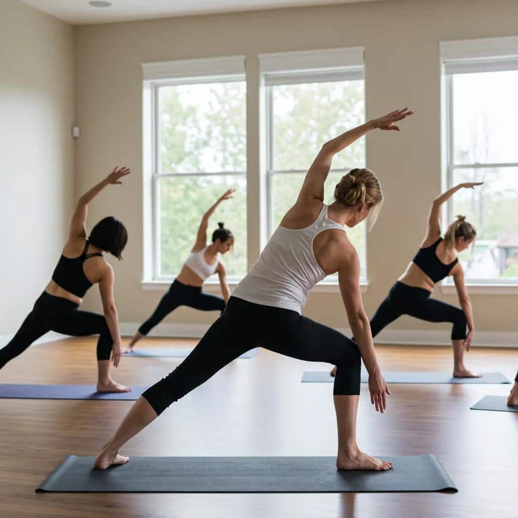 Women practicing yoga in a serene studio, highlighting the role of holistic therapy in addiction treatment