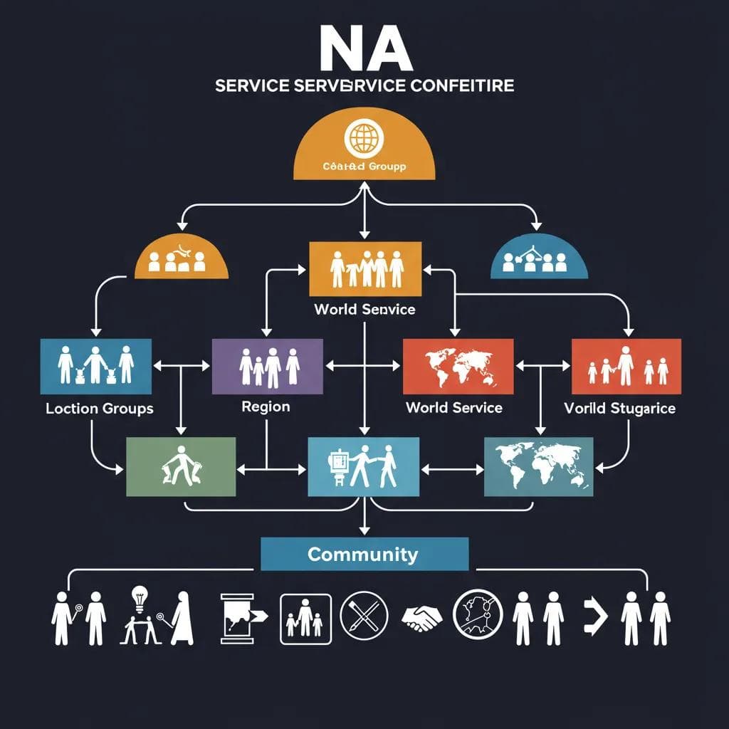 Illustration of the Narcotics Anonymous service structure, highlighting community connections and support