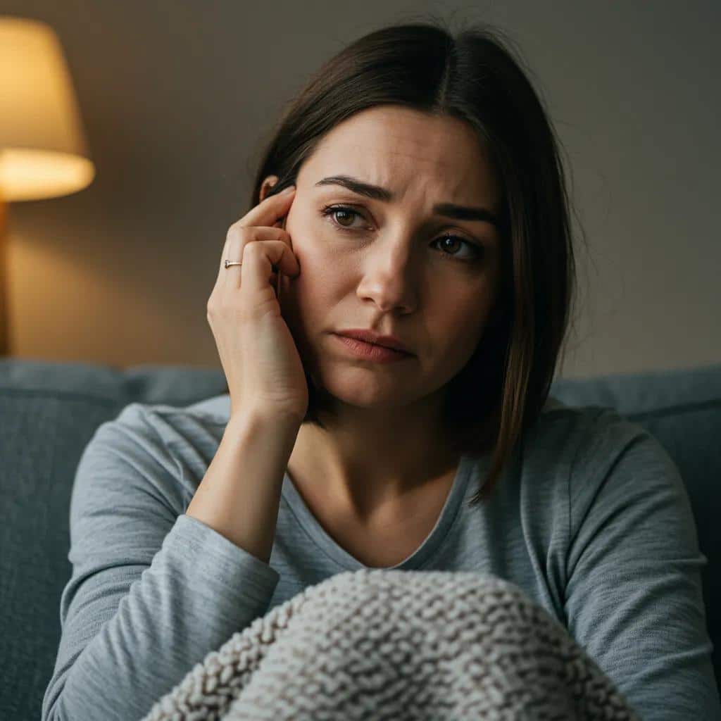 A mother showing clear signs of emotional distress, representing the emotional impact of postpartum depression