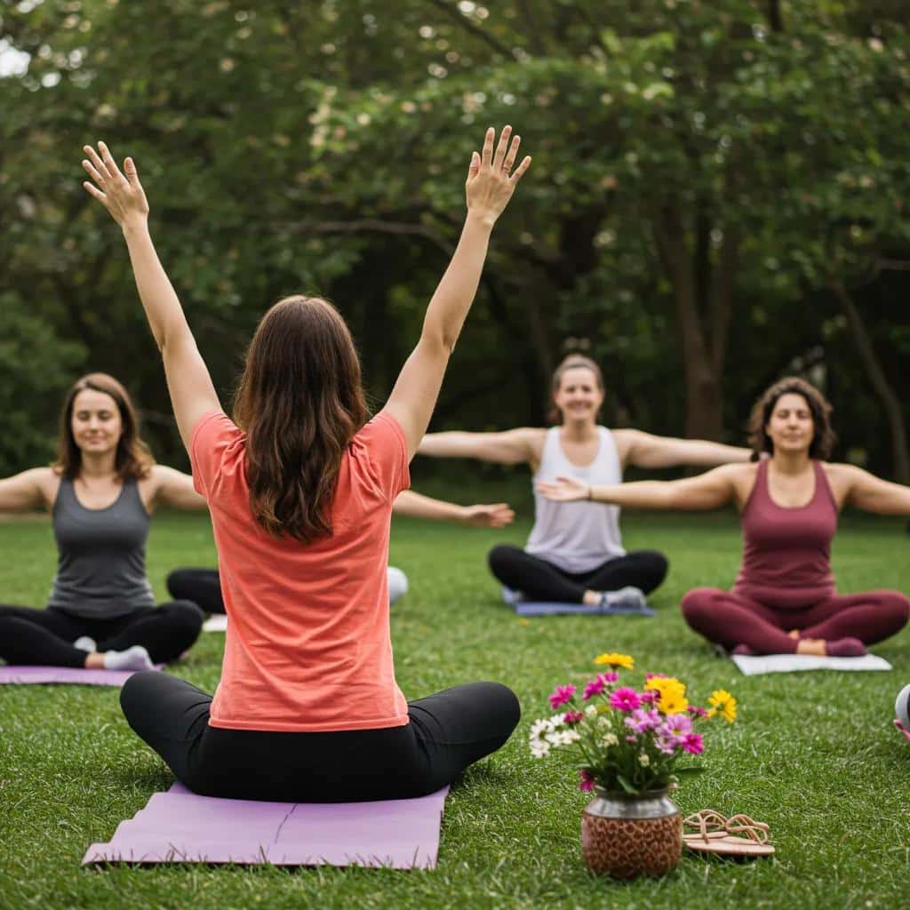 New mothers find connection and healing during a holistic therapy session outdoors, emphasizing community and overall wellness.