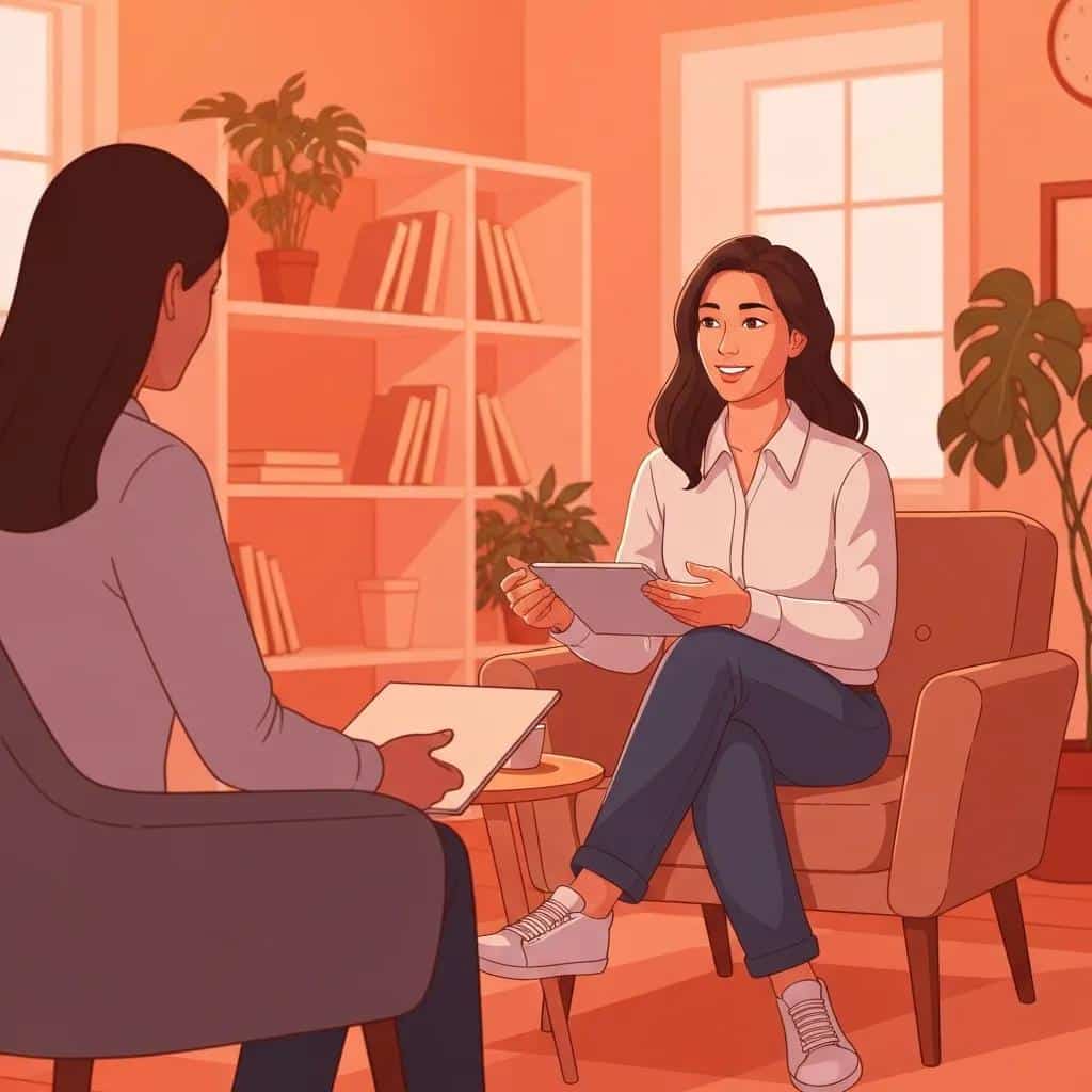 Therapist and woman in a session practicing cognitive behavioral therapy