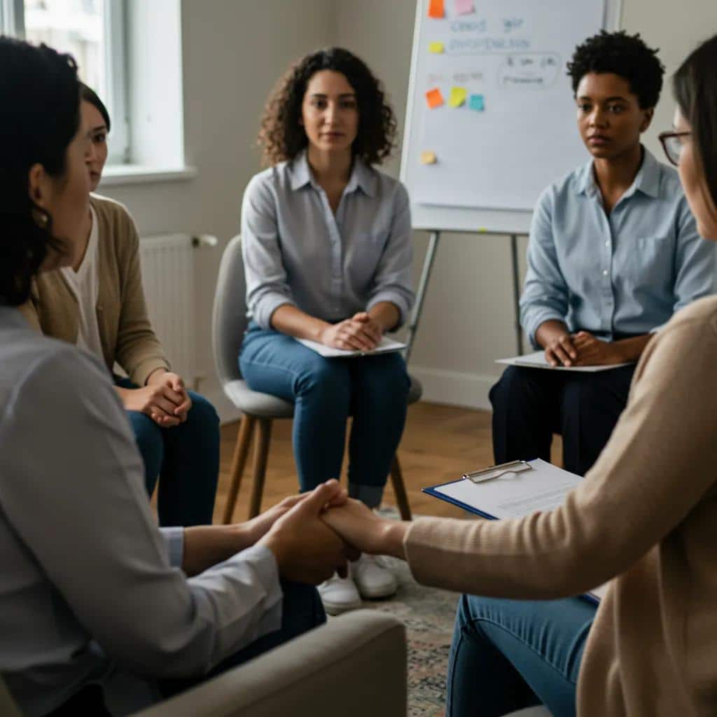 Women finding support and healing in a therapy session for post-hysterectomy depression
