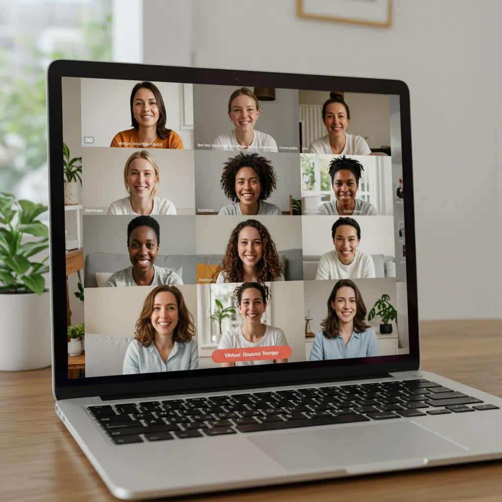 Women connecting and supporting each other in a virtual group therapy session