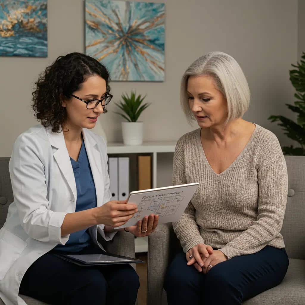 A compassionate therapist discussing integrated treatment options with a woman, highlighting personalized care in dual diagnosis programs.