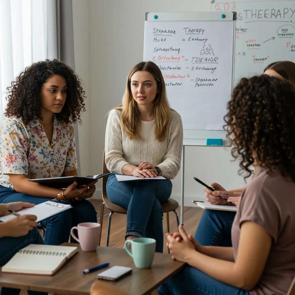 Women in a supportive therapy session, highlighting proven approaches for treating depression