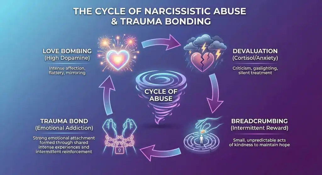 The cycle of narcissistic abuse and trauma bonding