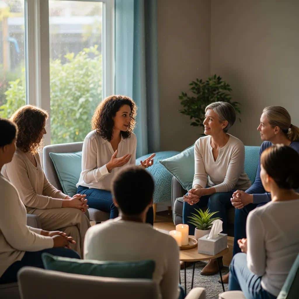 Group therapy session using trauma-informed care to support recovery