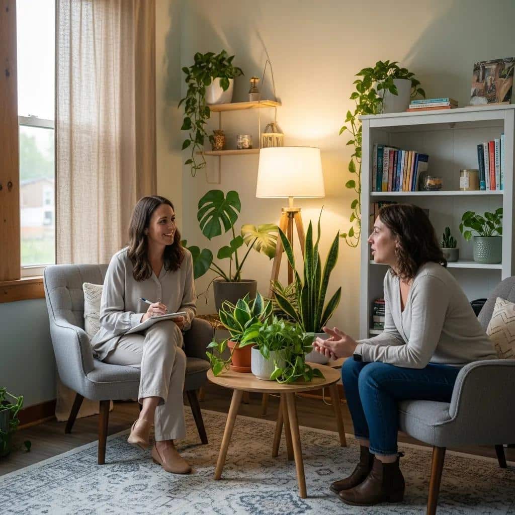 Therapist and woman in a therapy session discussing bipolar disorder treatment