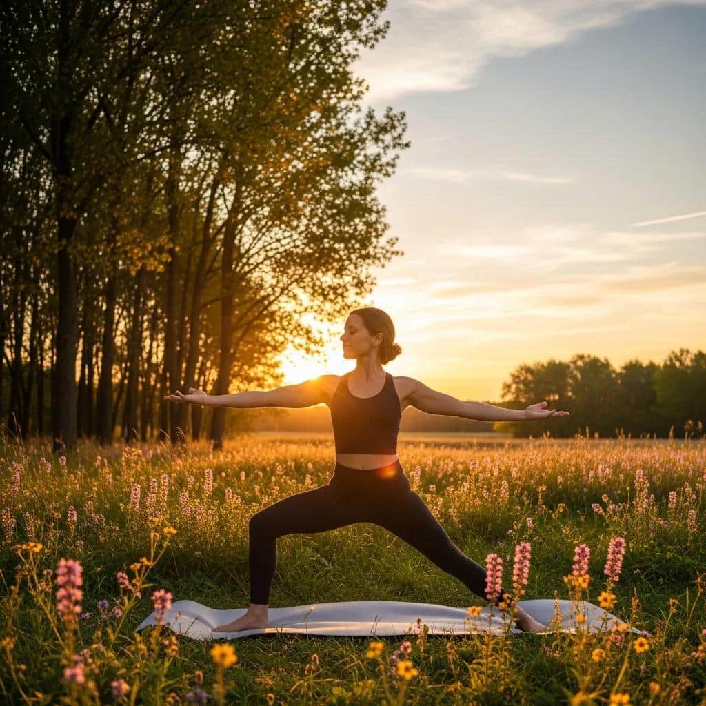 Woman practicing yoga outdoors, symbolizing holistic therapy for mood disorders