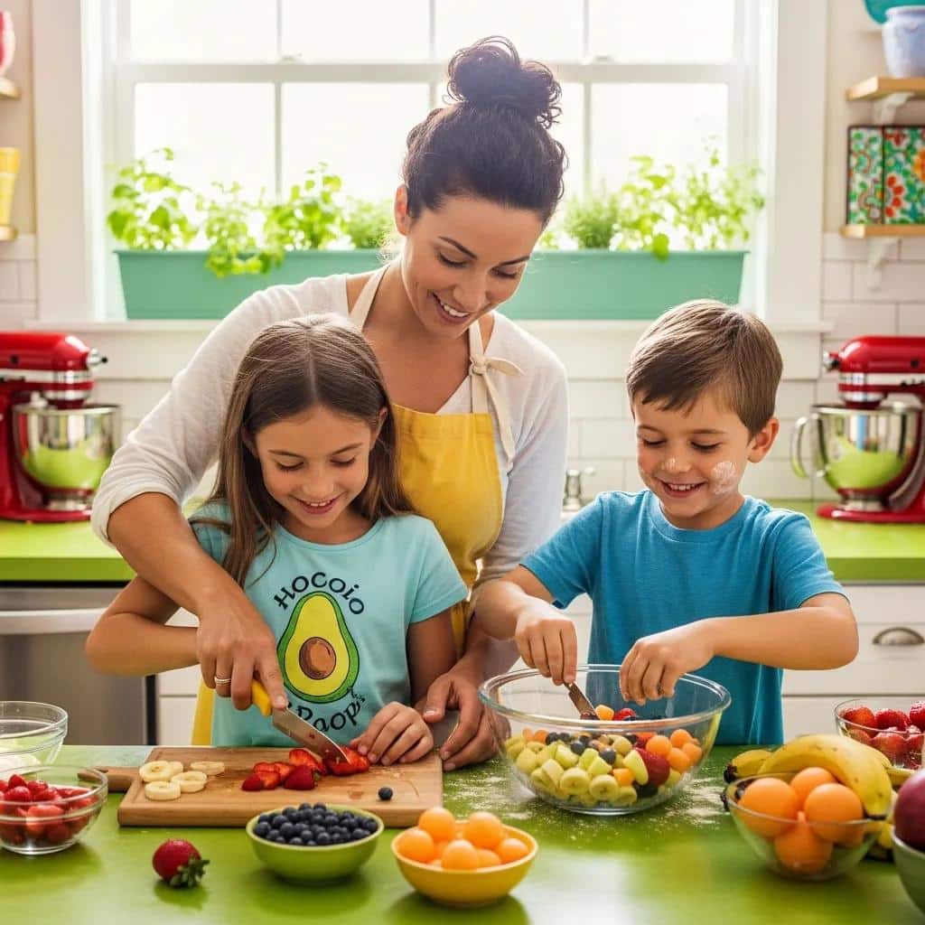 Mother and children engaging in a fun, alcohol-free family activity, illustrating effective sober parenting strategies