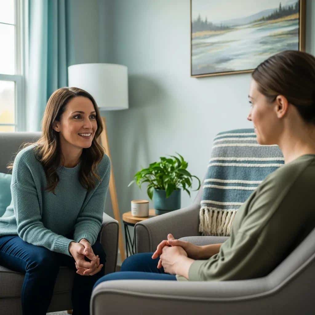 Therapist providing trauma-informed care to a woman in recovery