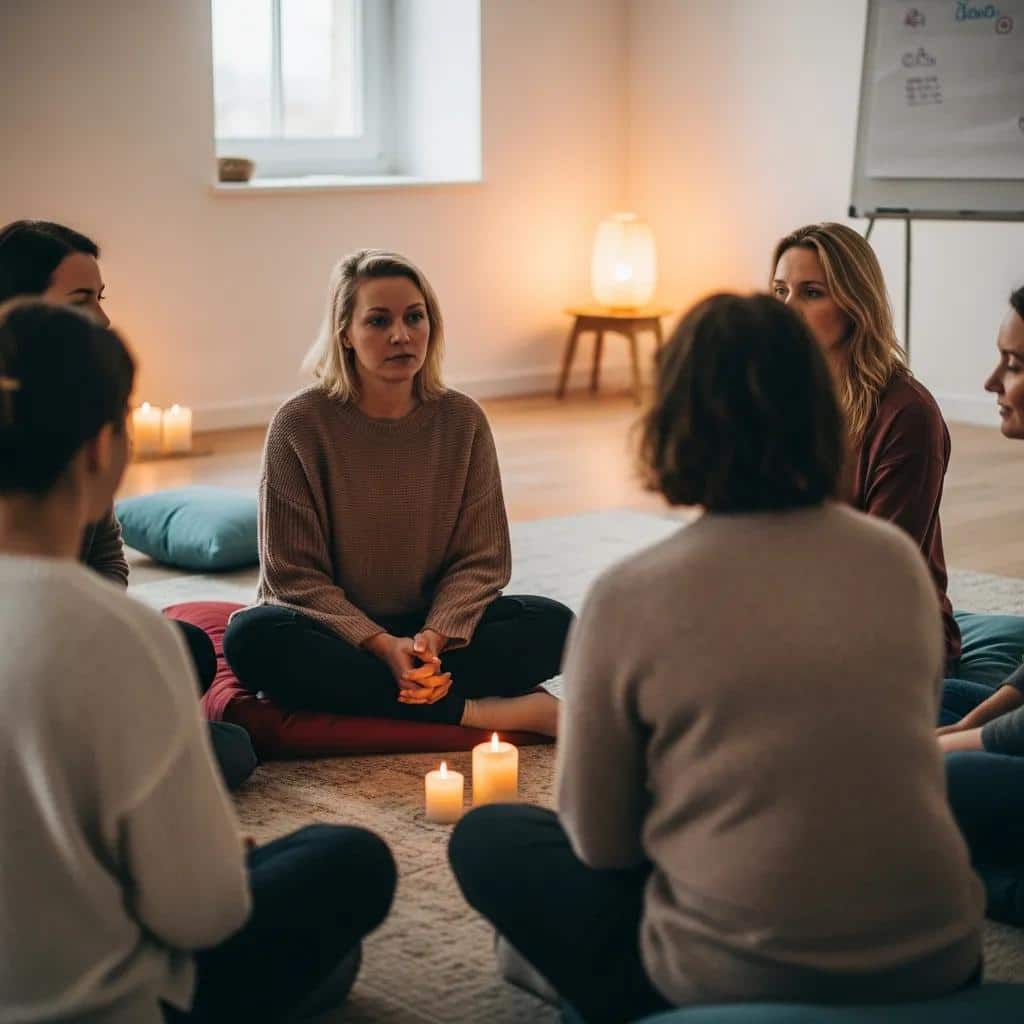 Women engaged in a group therapy session, sharing experiences and fostering community support