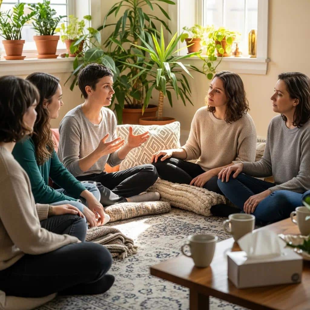 Women participating in a peer support group, illustrating the benefits of sisterhood in recovery
